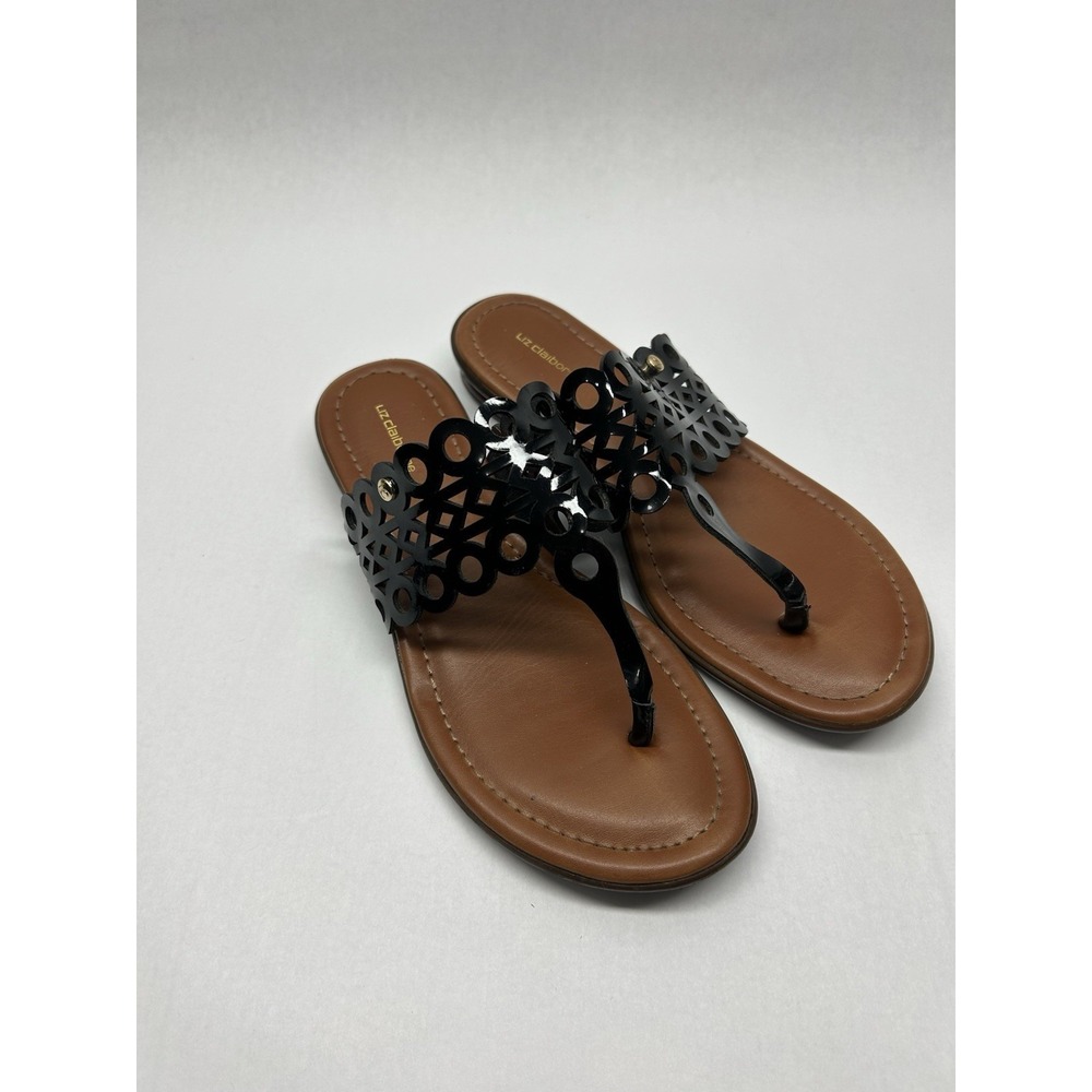 Liz Claiborne Refined Comfort Women's Black Thong Sandals Patent Leather Size 8M
